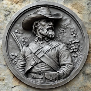 Confederate soldier, 3d bas relief, round border