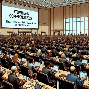 draw a hotel conference room filled with about 200  business men...