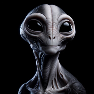 Hyper-realistic Portrait on a solid black background, and alien...