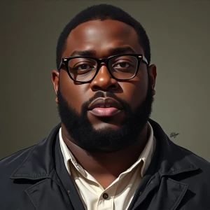 Create a portrait of the rapper biggie showing confident express...