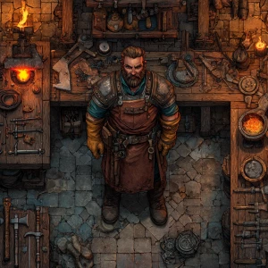 Generate an image of a distinguished blacksmith, skilled in craf...