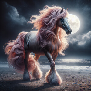 Prompt: a pinkish golden stallion, wild, majestic, with shiny co...
