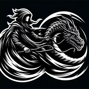 Create a logo depicting a cloaked figure with a sense of dynamis...