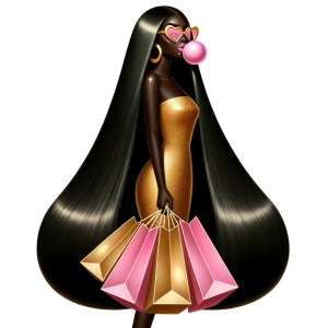 Melanin-skinned queen with 40” bone-straight jet-black hair, bub...