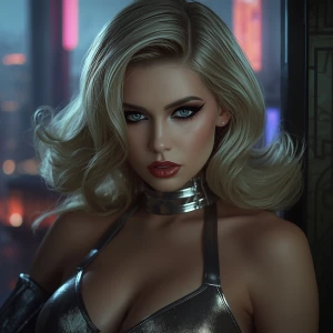 A hyper-detailed portrait of Barbarella, styled as a retro-futur...