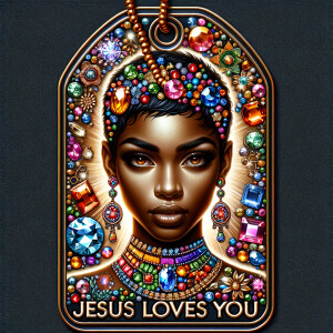 Redesign the tag to feature an African-American woman with a sty...