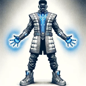 A frontal T pose full body concept illustration of A powerful bl...