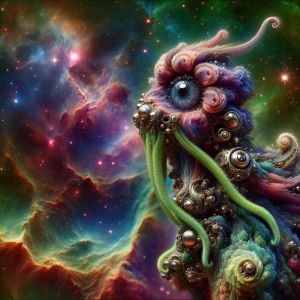 Mystical, otherworldly digital art featuring a surreal creature...