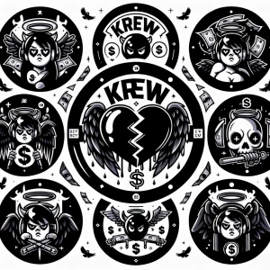 Create 10 
Circular logos for 'FUCK LOVE KREW' with  black, brok...