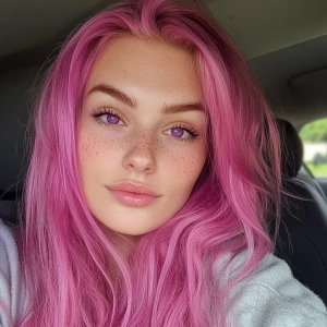 Photo of A stunning 24yo female, pink hair and purple eyes.