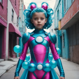 A 12-year-old girl dressed in a costume inspired by Atom Eve fro...