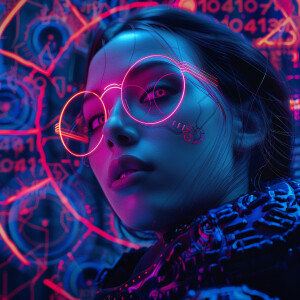 A straight-on, eye-level realistic digital portrait of a woman a...