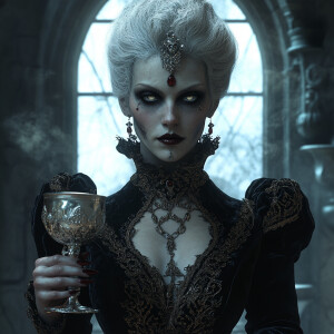 Renaissance vampire countess, translucent alabaster skin, eyes s...