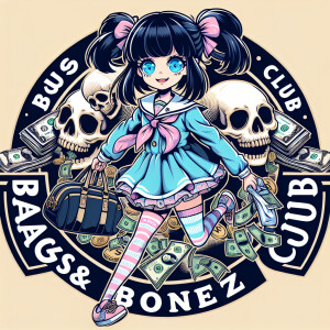 cute teenage anime girl with black hair in pigtails and big ligh...