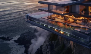 Ultra photo-realistic high-end DSLR aerial drone shot of a conte...