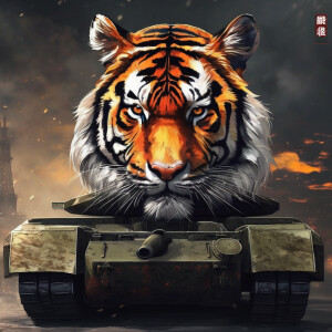 Незуко Камадо сидит на танке Tiger 1