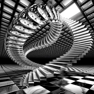 A surreal architectural scene featuring an impossible floating s...