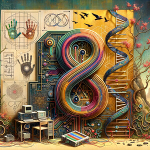 The golden ratio, Minimalist art Circuit, boards, circuitry, diagrams Cellular structures, DNA, circuit boards, colorful wires,  asian and Egyptian  graffiti, lie detector graphs, cardio, printout , branches infinity sign, cave, Art, handprints, distant birds flying, flowering vines, abstract gestural painting, dna