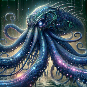 A technologically-enhanced kraken, its massive tentacles adorned...