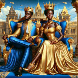 Create a 3-D realistic oil, painting of a African-American Royal...