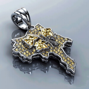 3D sterling silver texas state pendant featuring stunning yellow...