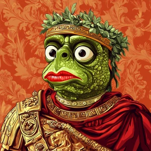 Pepe with pumped-up lips of a bright red color in carton style...