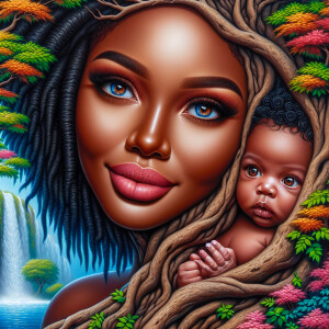 Create a close-up, hyper-realistic 3-D oil painting of a tree wi...