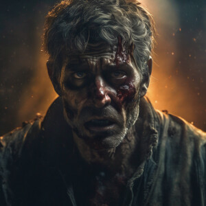 A zombie looking for his brain,  egxrated confused look on zombi...