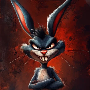 A stylized, almost demonic version of Bugs Bunny with exaggerate...