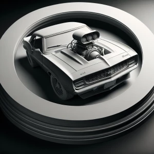 Grayscale 3D bas relief of a 69 camaro with a blower sticking ou...