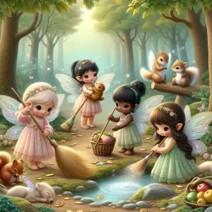 Create an image of fairies cleaning