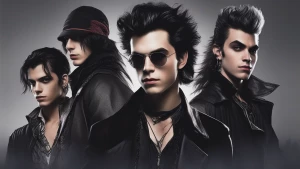 Create an image of a group of youthful vampires, styled similarl...