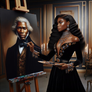 In a high-class, elegantly decorated studio, a very light-skinne...