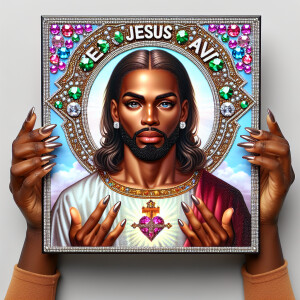A 3D realistic artwork featuring the phrase 'Jesus Saves' adorne...
