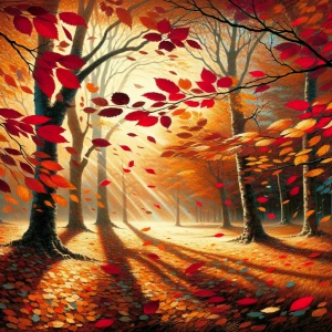 Fall colors with leaves swirling around a