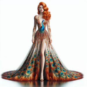 Photorealistic image of ginger haired woman attending gala in pe...