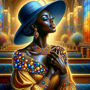 A spiritually enriching illustration portrays an African America...