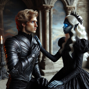Caranthir-Ar-Fieniel from the Witcher kneels down before Queen T...