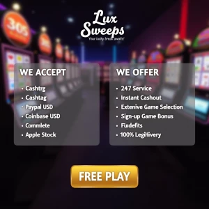 Create an online casino-themed graphic. Background: a blur of sp...