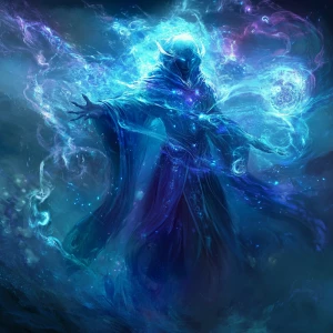 A luminously ethereal elysian warlock, exuding an aura of myster...