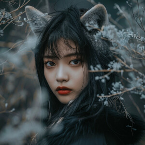 Simple and clean, asian girl, wolf cut hair , cool scene, photos...