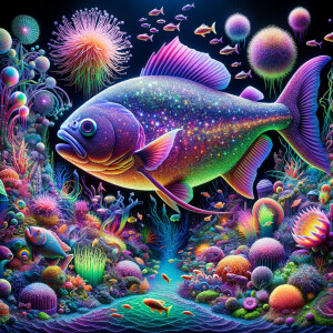 Ginormous purple and neon green piranha