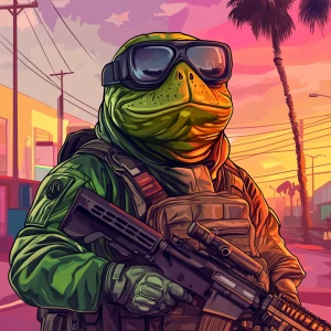 MEME PEPE in GTA art style — Preparing for war — in the style of...