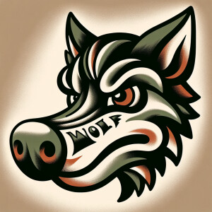 Wwii  nose art of a wolf character in an  new school tattoo styl...