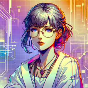 a woman wearing glasses and a white top, cyberpunk art by Glennr...