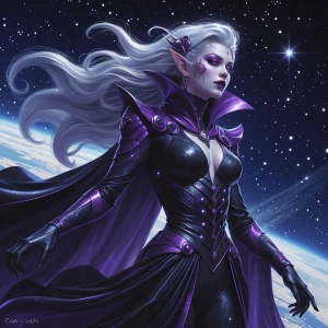 A strikingly mysterious glam-goth meteorite mariner, adorned in...