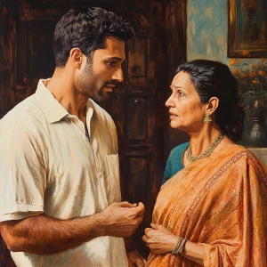 Realistic painting 1:1,A muscular sweaty man talking to his 54 y...