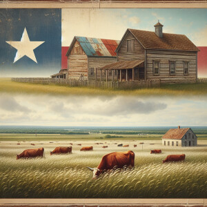 Realistic photograph of wide view of a country scene with cows i...