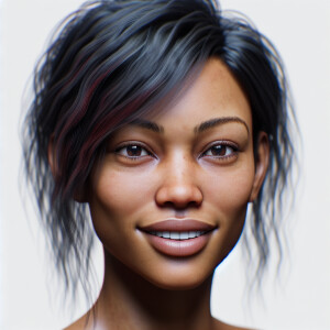 25 year old lite skinned black woman smiling. She has black hair...