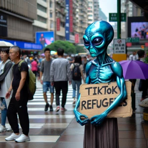 "In the midst of an Chinese street, an extraterrestrial being st...